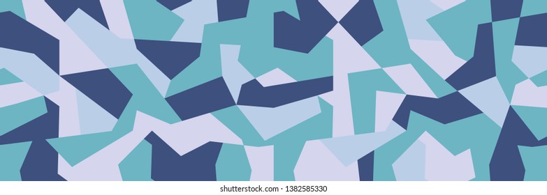 Geometric camouflage seamless pattern. Abstract modern military urban texture. Blue color background. Vector illustration.