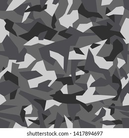 Geometric camouflage seamless pattern. Abstract modern camo, black and white modern military texture background. Vector illustration.