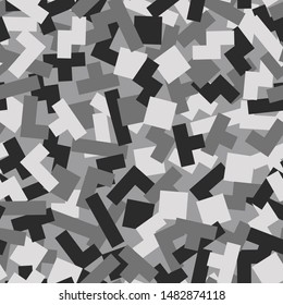 Geometric camouflage seamless pattern. Abstract modern camo, black and white modern military texture background. Vector illustration.