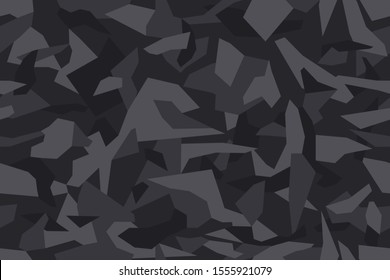 Geometric camouflage seamless pattern. Abstract modern camo, black  modern military texture background. Vector illustration.