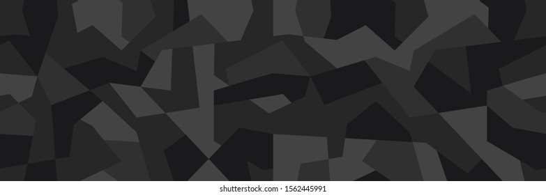 Geometric camouflage seamless pattern. Abstract modern camo, black and white modern military texture background. Vector illustration.