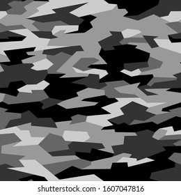 Geometric camouflage seamless pattern. Abstract modern camo endless background for army and hunting. Military texture for fabric, fashion and wrap print. Vector illustration.