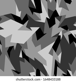 Geometric camouflage seamless pattern. Abstract modern polygon camo texture for army and hunting fabric print. Vector illustration.