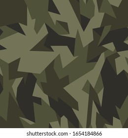 Geometric camouflage seamless pattern. Abstract modern polygon camo texture for army and hunting fabric print. Vector illustration.