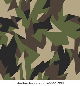 Diseño de camuflaje geométrico sin fisuras. Textura de camo de polígono moderno abstracta para el ejército y la impresión de tela de caza. Ilustración vectorial.