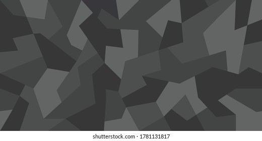 Geometric camouflage seamless pattern. Abstract modern camo, black  modern military texture background. Vector illustration.