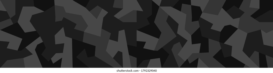 Geometric camouflage seamless pattern. Abstract modern camo, black  modern military texture background. Vector illustration.