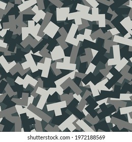 Geometric camouflage seamless pattern. Abstract modern camo, black and white modern military texture background. Vector illustration.