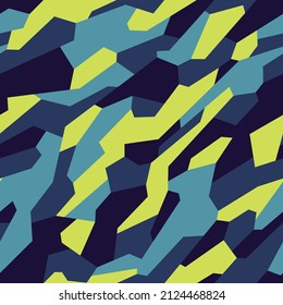 Geometrisches Tarnung nahtloses Muster. Abstrakter, moderner militärischer Camohintergrund aus Polygonen für Stoffgewebe und Vinyl-Wrap-Druck. Endlose Vektorgrafik.