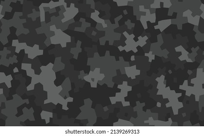 Geometric camouflage seamless pattern. Abstract modern camo, black and gray modern military texture background. Vector illustration