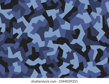 Patrón sin soldadura de camuflaje geométrico. Resumen de la textura urbana militar moderna. Fondo de color azul. Ilustración del vector