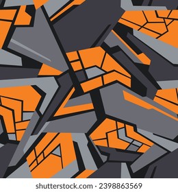 Geometric camouflage seamless pattern. Abstract modern chaotic camo background of polygons for fabric textile and vinyl wrap print. Vector illustration.