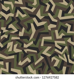Geometric camouflage seamless pattern. Digital urban graffiti military texture fabric and fashion print. Abstract modern endless background. Vector illustration.
