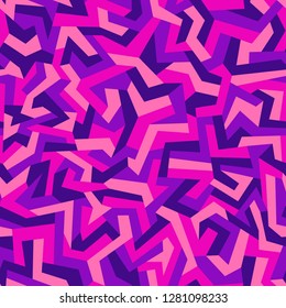 Geometric camouflage seamless pattern. Digital urban graffiti bright texture fabric and fashion print. Abstract modern endless background. Vector illustration.