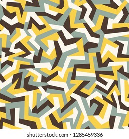 Geometric camouflage seamless pattern. Digital urban graffiti bright texture fabric and fashion print. Abstract modern endless background. Vector illustration.