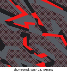 Geometric camouflage seamless pattern with grid elements. Abstract modern camo texture style background. Template for sport vinyl wrap print. Vector illustration.