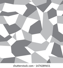 
Geometric camouflage seamless pattern. Modern. Gray and dark spots on a white background. Texture. Design of clothes, fabric, banners, paper. Print. Vector