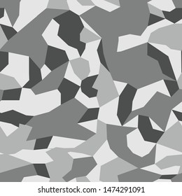 
Geometric camouflage seamless pattern. Modern. Gray and dark spots on a white background. Texture. Design of clothes, fabric, banners, paper. Print. Vector