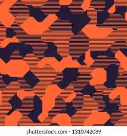 Geometric camouflage seamless pattern. Striped abstract modern digital military colorful endless camo texture. Vector background.