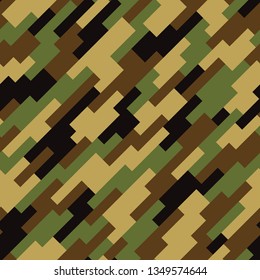 Geometric camouflage texture seamless pattern. Abstract modern military camo ornament of rectangles for army and hunting textile print. Vector background.