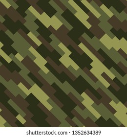 Geometric camouflage texture seamless pattern. Abstract modern military camo ornament of rectangles for army and hunting textile print. Vector background.