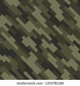 Geometric camouflage texture seamless pattern. Abstract modern military camo ornament of rectangles for army and hunting textile print. Vector background.