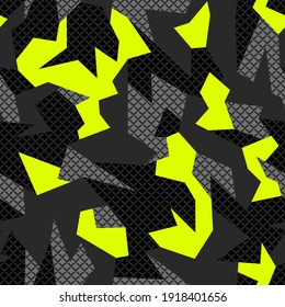 La textura de camuflaje geométrico es un patrón sin fisuras. Resumen del adorno de camo militar moderno para tela y estampado de moda. Ilustración vectorial.