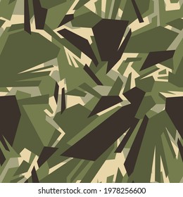 Patrón sin costuras de textura de camuflaje geométrico. Abstractas moderno camo militar de fondo sin fin. Adorno para tela, moda y vinilo wrap impresión. Ilustración vectorial.