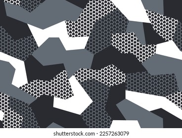 Geometric camouflage texture seamless pattern. Abstract modern military sport ornament for fabric and fashion textile print. Vector background.
