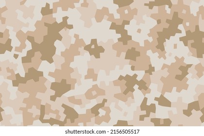 Geometric Camouflage Vector. Military Camo Seamless Pattern. New Soldier's Uniform. Background In Sand And Brown Color. 