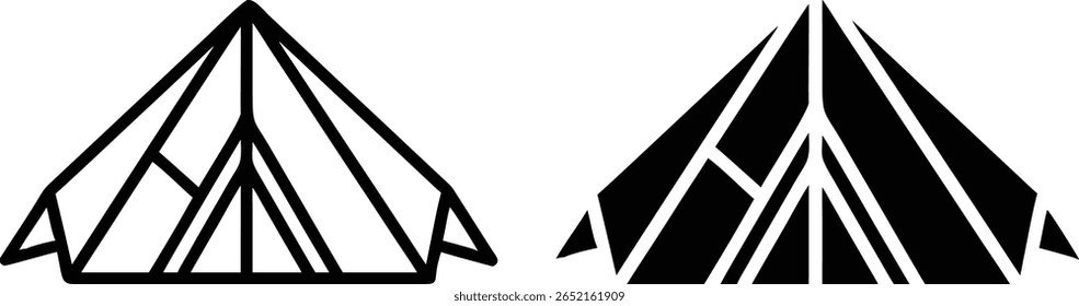 Geometric Camping Tent Icon Set – Black and White Outdoor Shelter Vector for Adventure, Travel, and Nature Design