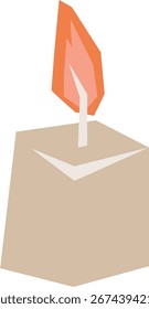 Una vela geométrica con una llama estilizada en un estilo poligonal. La ilustración muestra una vela en forma de bloque coronada por una llama puntiaguda. Ilustración vectorial de dibujos animados.