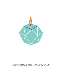 Geometric candle vector illustration. A teal, diamond-shaped candle with a single flame, perfect for modern decor themes.