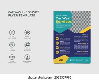 geometric car washing service flyer template design with an image placement, professional color used in the design. Well organized, fully editable template. vector international a4 size, eps 10