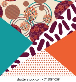 Geometric card flower vector illustration. Banner postcard art design. Background geometric memphis. Creative design combination of geometry with hand-drawn prints.