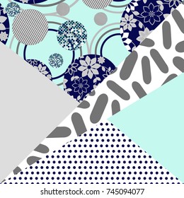 Geometric card flower vector illustration. Banner postcard art design. Background geometric balls ring. Creative design combination of geometry with hand-drawn prints.
