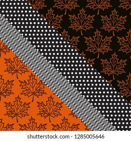 Geometric card vector illustration. Banner maple leaves postcard art design. Creative design combination of geometry with hand-drawn prints.