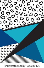 Geometric card vector illustration. Banner postcard art design. Background geometric memphis. Creative design combination of geometry with hand-drawn prints.