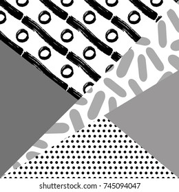 Geometric card vector illustration. Banner postcard art design. Background geometric brush memphis. Creative design combination of geometry with hand-drawn prints.