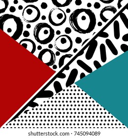 Geometric card vector illustration. Banner postcard art design. Background geometric brush memphis. Creative design combination of geometry with hand-drawn prints.