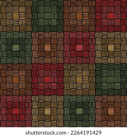 geometric carpet. color repetitive background with hand drawn striped squares. vector seamless pattern. fabric swatch. wrapping paper. continuous design template for textile, linen, home decor