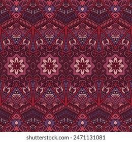 Geometric carpet design. Mandala flower motif background. Vector seamless pattern ethnic boho art pattern design with muted Bordeaux colors ornament.