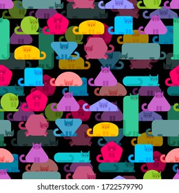 Geometric cat pattern seamless.  Pet geometric shapes background. Square and round cats. Triangular and hexagonal pet. Pentagonal and rectangular kitten. Baby fabric texture