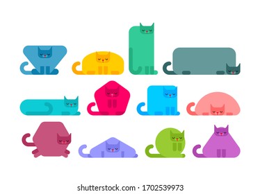 Conjunto de gatos geométricos. Gatos cuadrados y redondos. Mascota triangular y hexagonal. Gatito pentagonal y rectangular