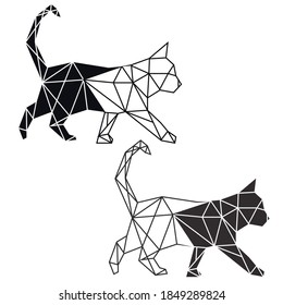 Geometric cat walking. Vector pattern illustration.