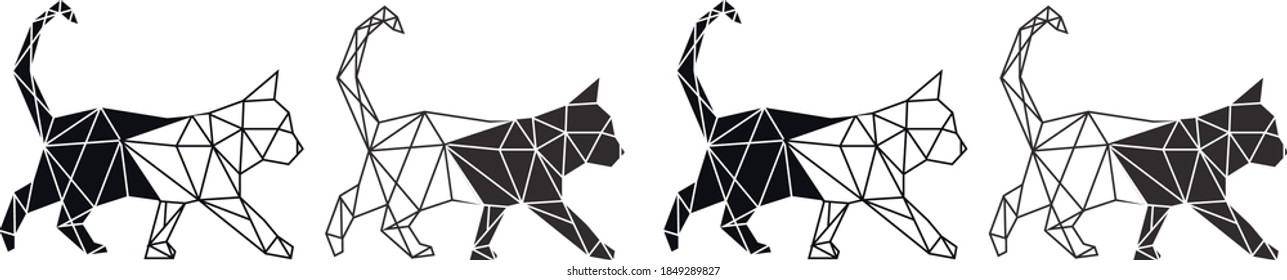 Geometric cat walking. Vector pattern illustration.