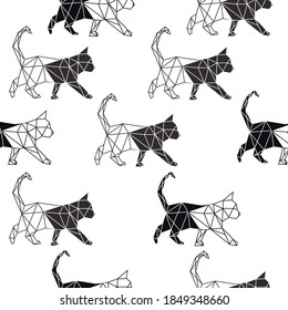 Geometric cat walking. Vector pattern illustration.