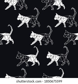 Geometric cat walking. Vector seamless pattern illustration.