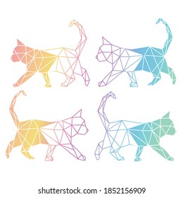 Geometric cat walking. Vector seamless pattern illustration.