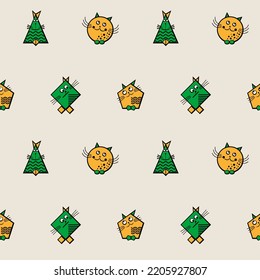 Geometric cats on a light background. Vector seamless pattern.